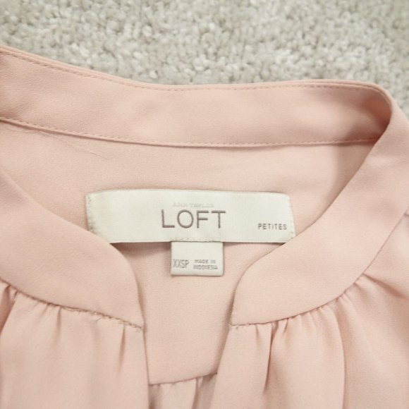 LOFT Petites Top Womens XXSP Pink Long Sleeve V-Neck Pleated Chiffon Boho - Picture 3 of 8